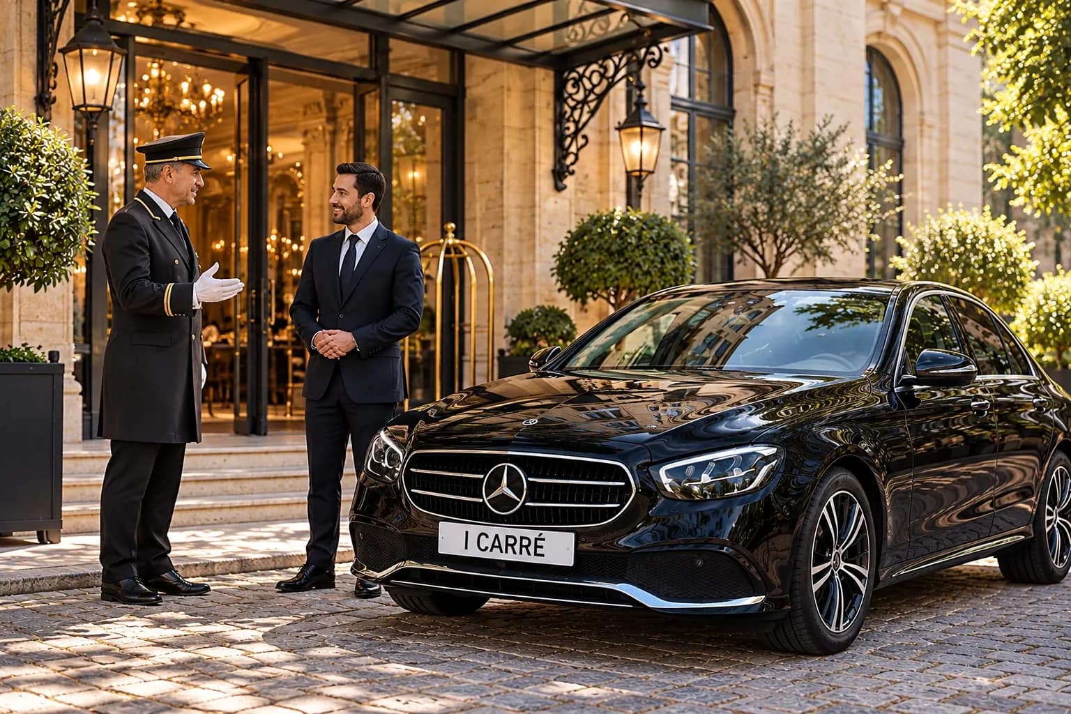 Trustline chauffeur welcoming a client in Lyon