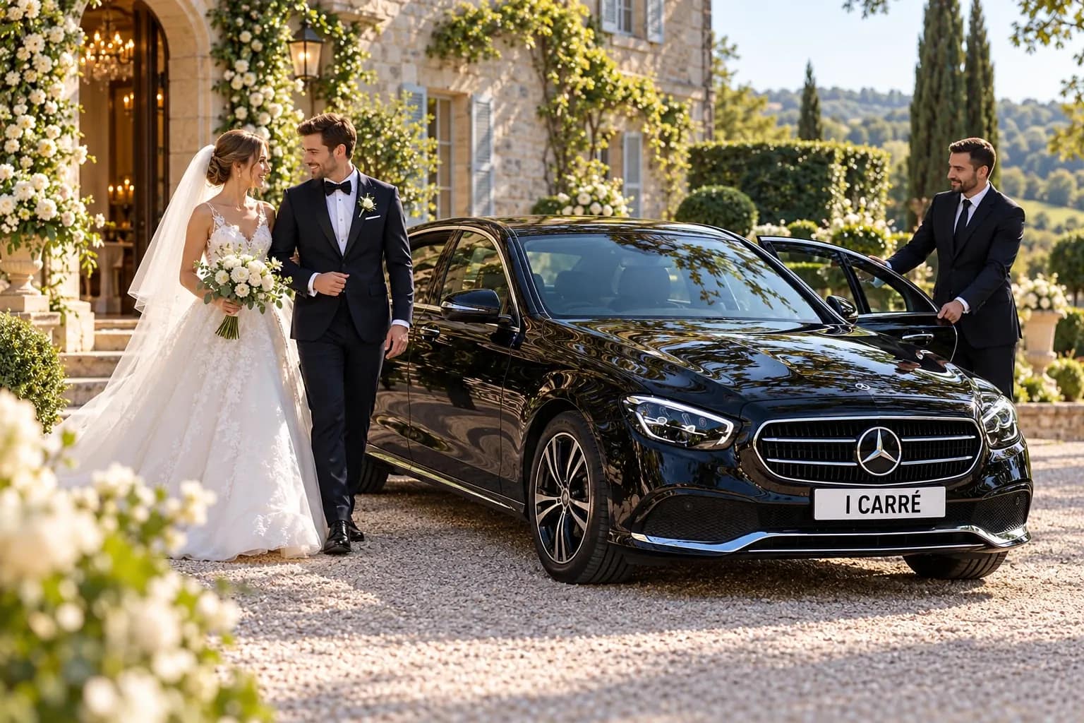 Wedding chauffeur in Lyon with a premium Mercedes