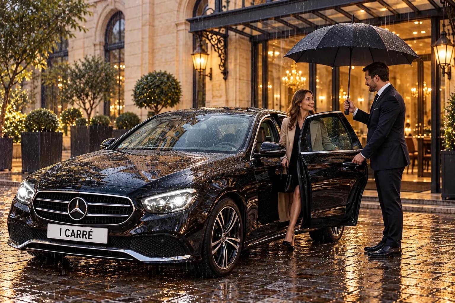 Chauffeur VIP accueillant un invité à l'aéroport de Lyon